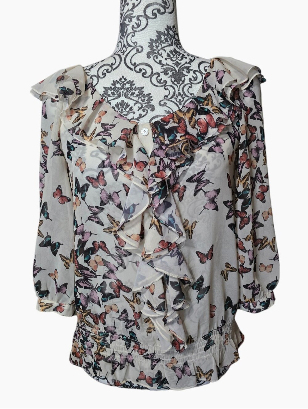 Ted Baker Butterfly V-neck Ruffle Blouse Size 1/US 4